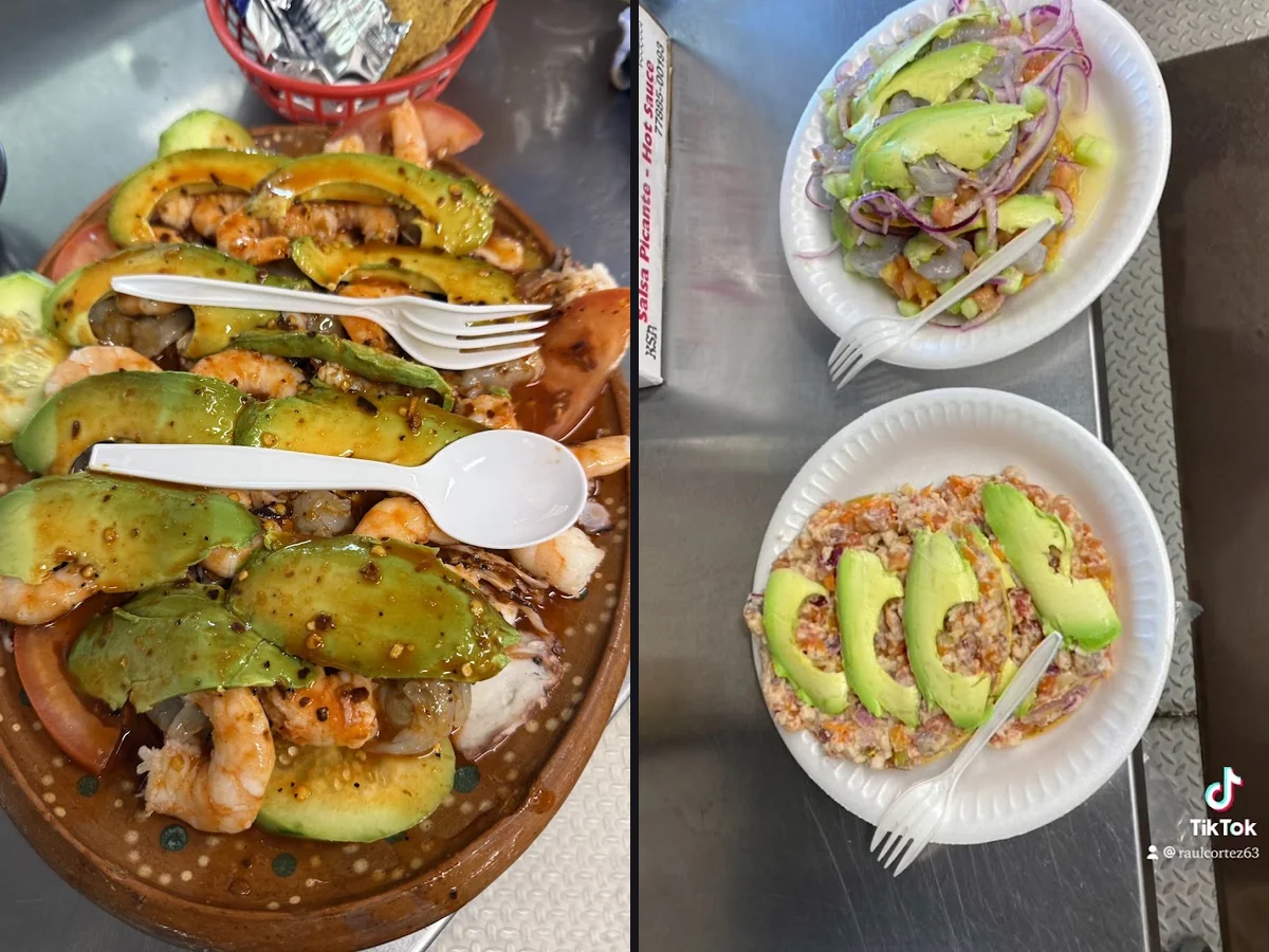 Fresh mariscos arranged on wide plates.