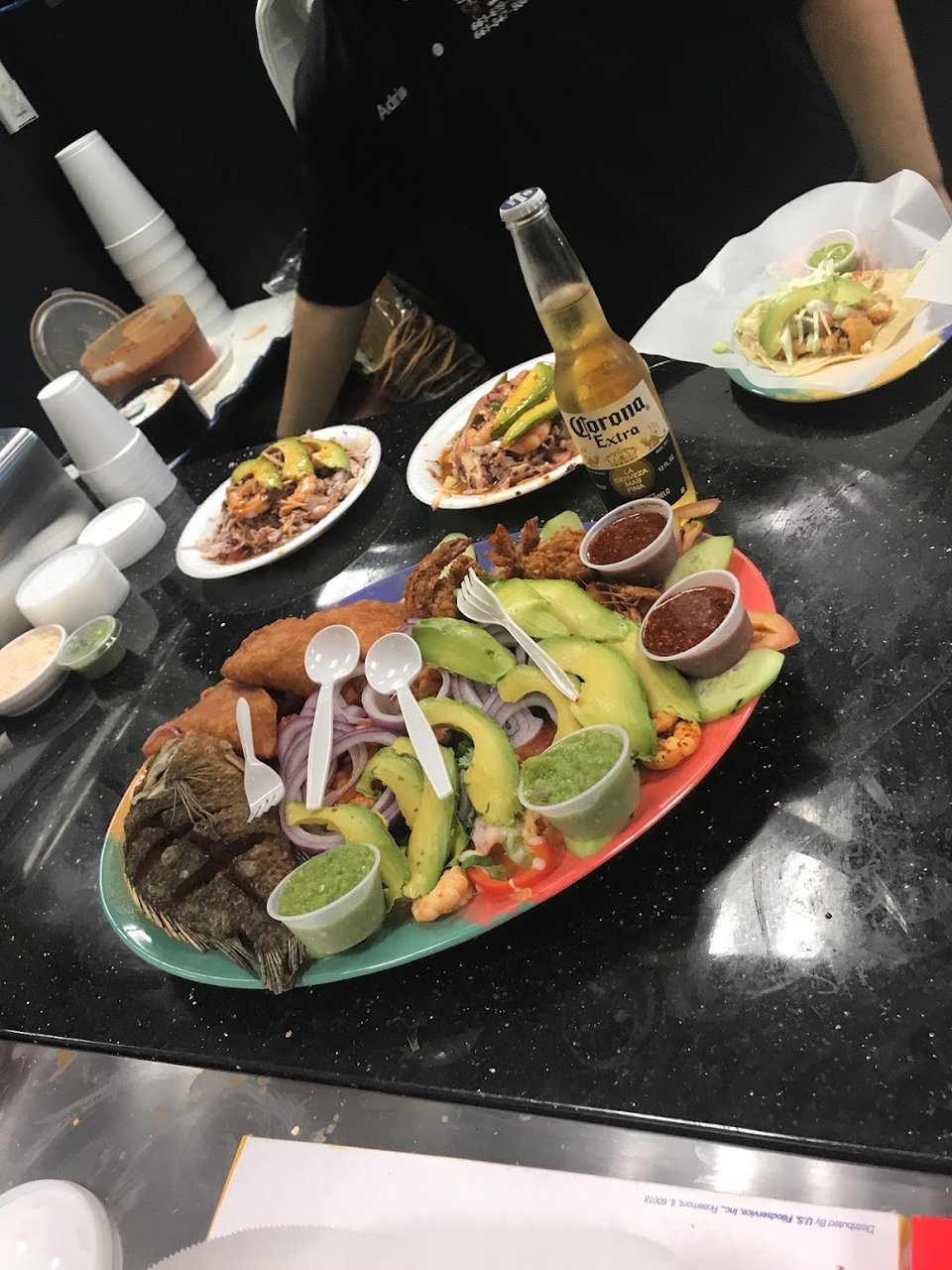 Spanish and English menu items on display.