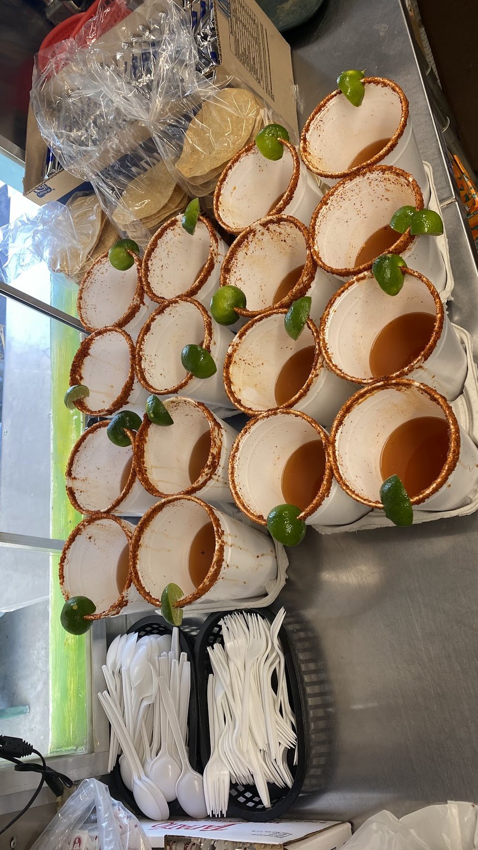 Cazuelas, tostadas, and orders listed.
